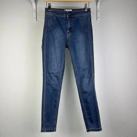 Size W25 Womens Free People Blue Wash Skinny Jeans Stretched Denim - Picture 1 of 5